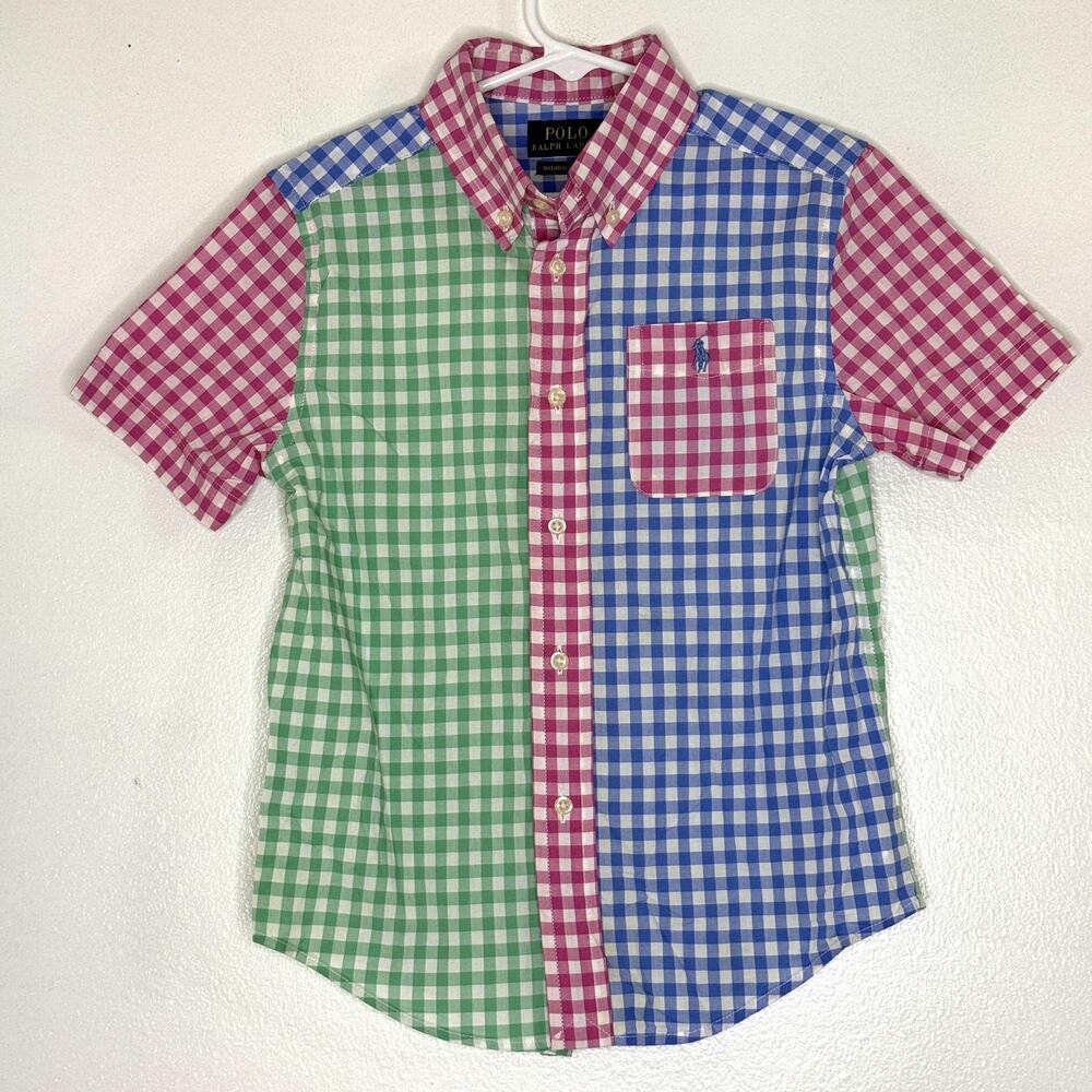 Polo Ralph Lauren Colorblock Gingham Shirt Boys 6 Button Down Oxford Stretch